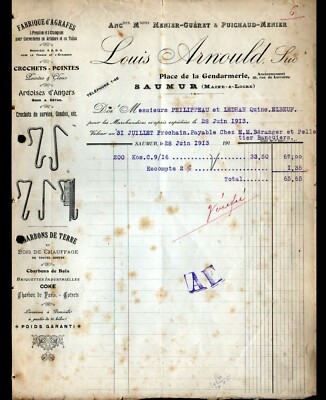 SAUMUR (49) STAPLE FACTORY ''MENIER, GUERET & PUICHAUD / Louis ARNOULD'' in 1913