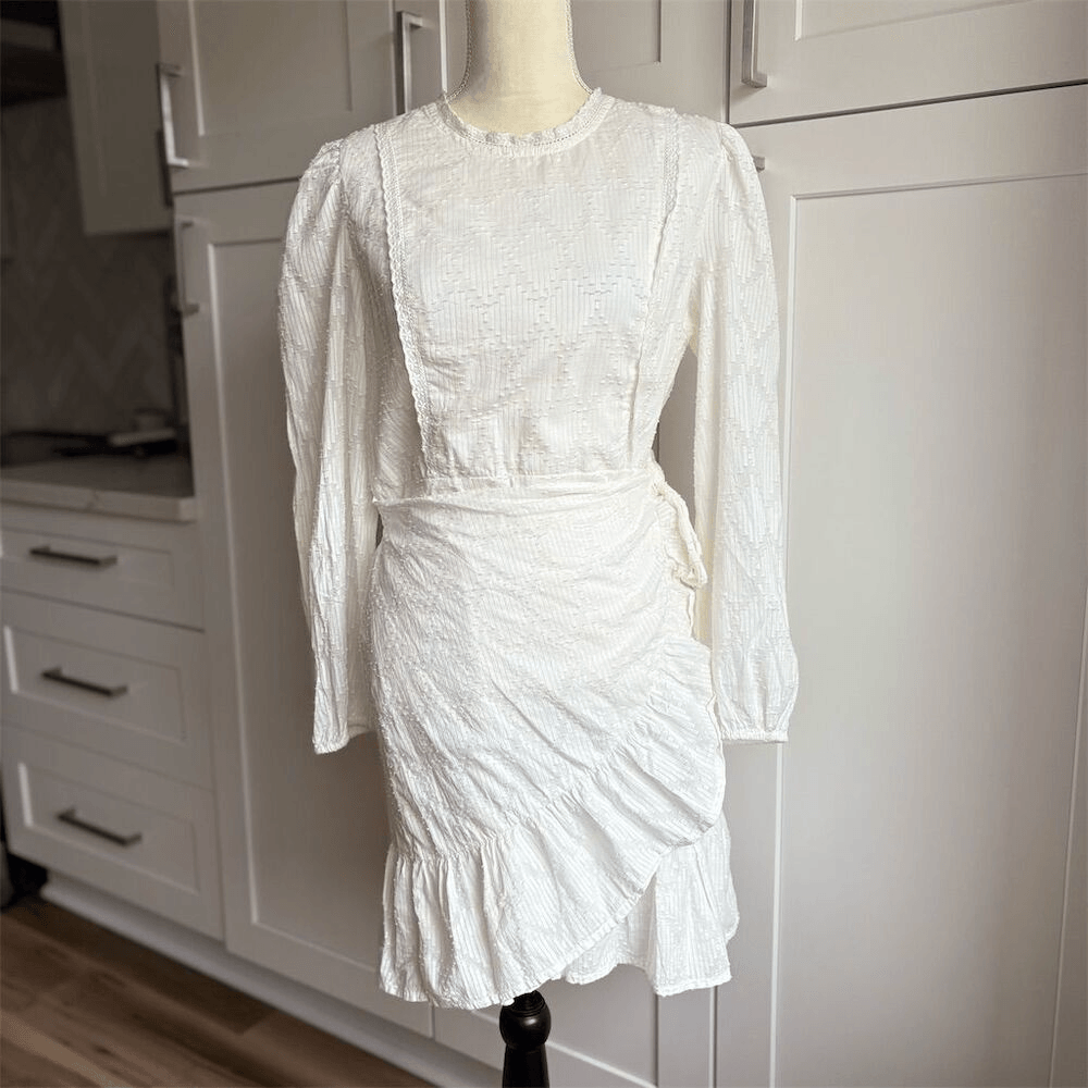 J. Crew Women's Puff-Sleeve Wrap Dress White Knee Length Size M | eBay