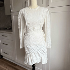 J. Crew Women's Puff-Sleeve Wrap Dress White Knee Length Size M