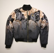 Puma X Careaux Satin Bomber Jacket Womens Xs Reversible Floral Rose Print Black