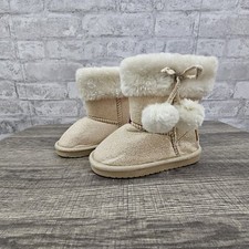 NWT Rampage Girl's Fashion Boots Tan  Cream Faux Fur Trim Kids Size 8