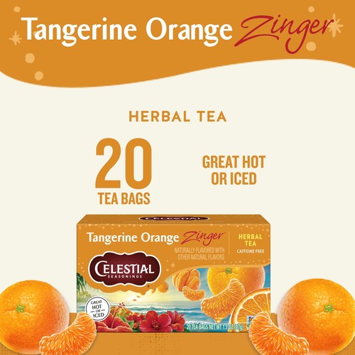 (4 pack) Celestial Seasonings Tangerine Orange Zinger Herbal Tea Bags (20 Count)