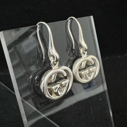 Gucci GG Interlocking Hook Dangle Earrings Sterling Silver 925 Japan Near Mint