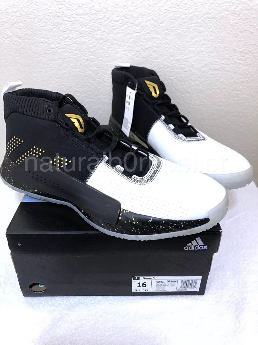NIB Adidas G28821 Dame 5 Shoes Core Black Gold Metallic Cloud Lillard C1