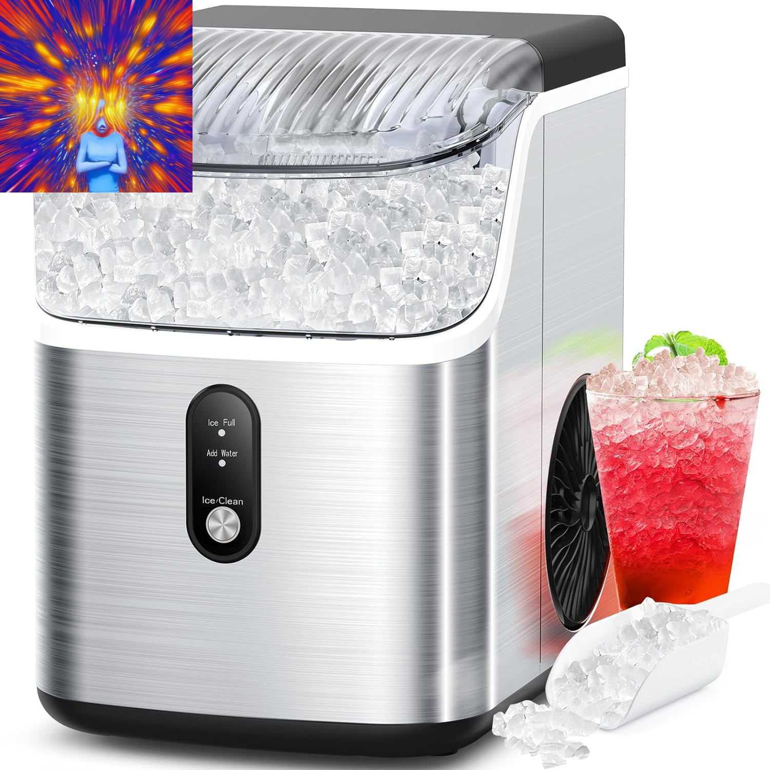 Nugget Ice Makers Countertop, Soft Chewable Crushed Ice Maker Machine, Portable