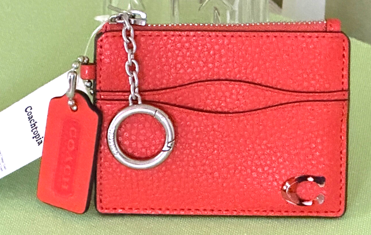 COACH COACHTOPIA WAVY ZIP CARD CASE W/ KEY RING:NWT SUN ORANGE