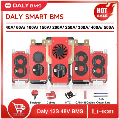 Daly Smart BMS 12S 48V 40A-500A Li-ion BMS Common Port with Balance & BT NTC Lot