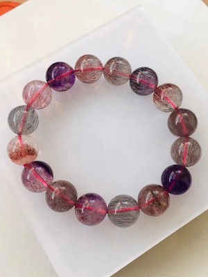 Natural Super Seven 7 Lepidocrocite Melody Stone Beads Bracelet 13mmAAAA