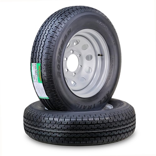 2 ROCKMAN Trailer Tire Wheel ST225/75R15 10-Ply E 117M 6 Lug on 5.5" Silver Mod