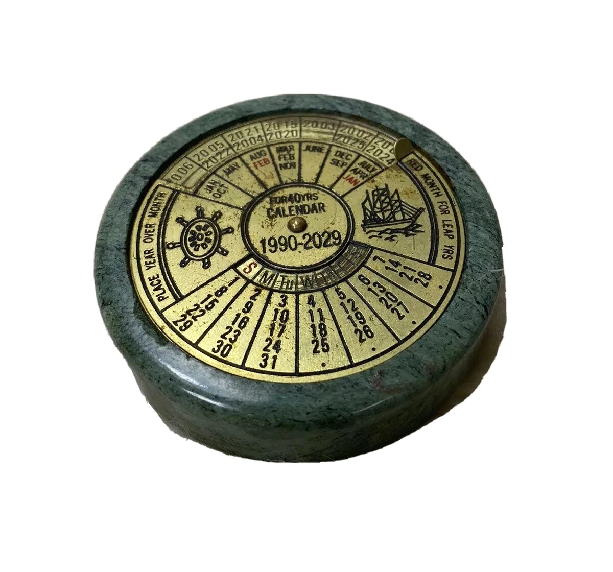 Vintage For 40 Years Calendar 1990-2029 Green Marble Brass Office Desk  Decor | eBay
