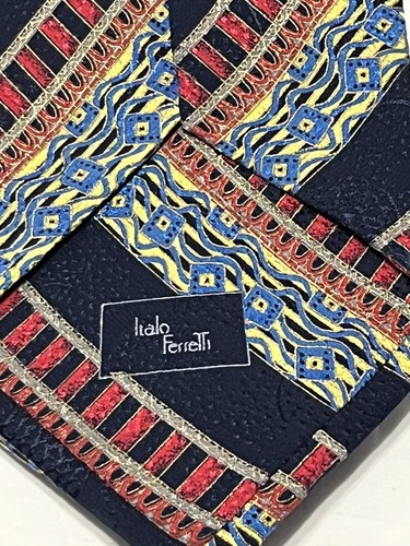 Italo Ferreting Men’s Tie 100% Silk Handmade In Italy Geometric Black Red Yellow - Picture 4 of 8
