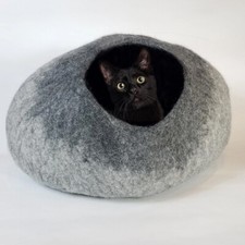 Cat Cave Pet Bed - 100 Very Soft and Durable Merino Wool - Shades of Gray - NEW