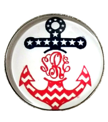 ANCHOR RED/WHITE/BLUE 18/20mm GINGER SNAP BUTTON POPPER INTERCHANGEABLE JEWELRY