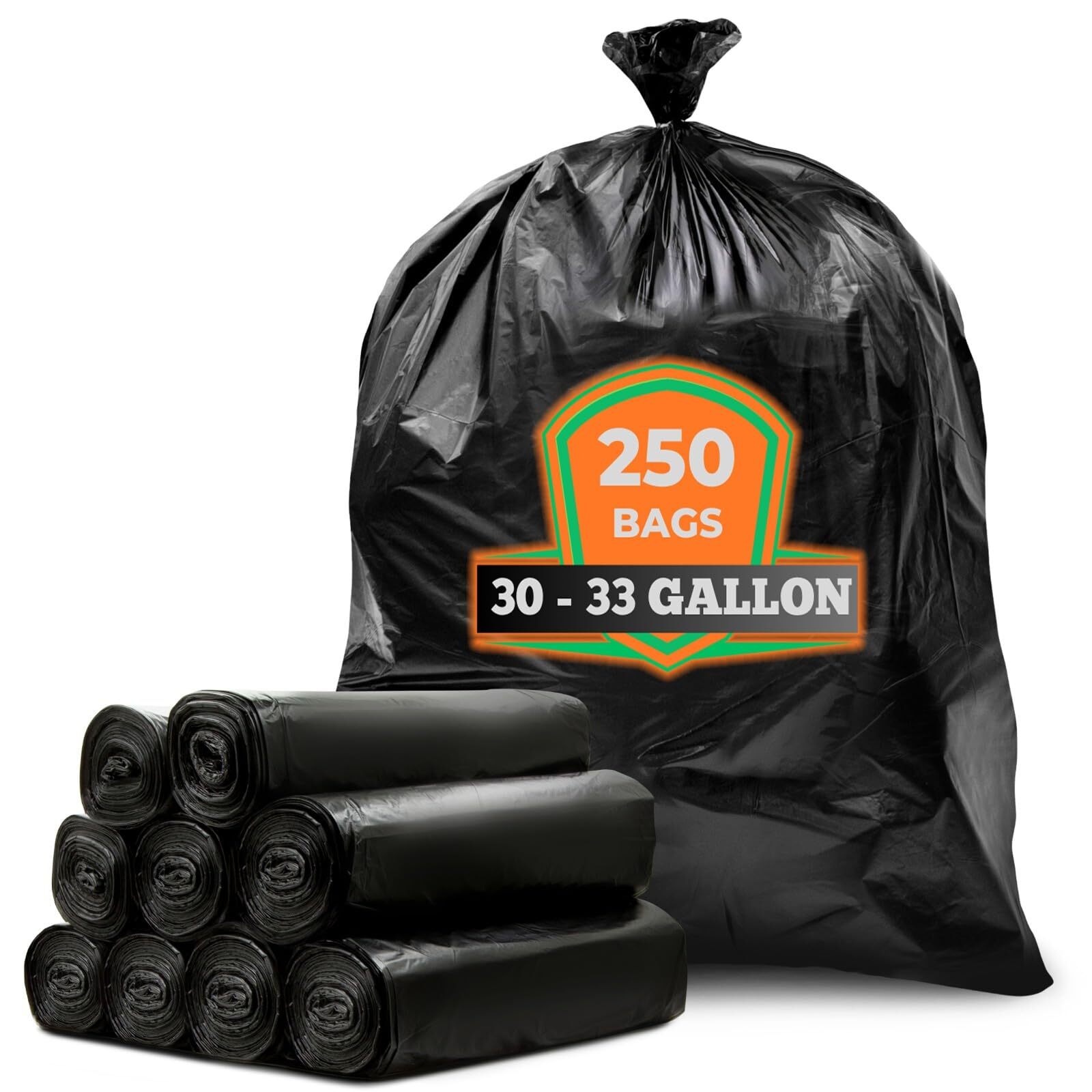 30-33 Gallon Trash Bags Heavy Duty (MegaValue Pack 250 Bags) Large Black Garbage