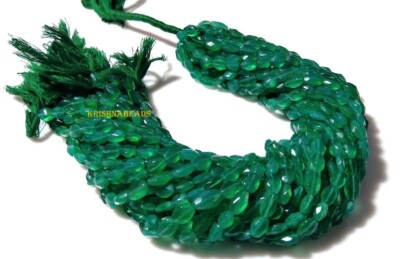 Natural Green Onyx Oval Faceted 6x8-7x10mm  Gemstone Beads 1 Necklace 18''Inch