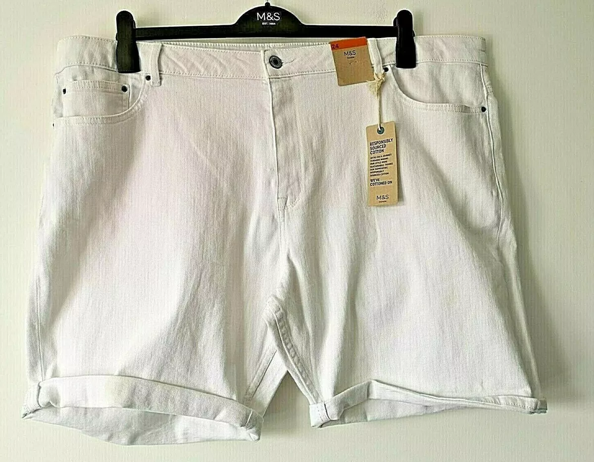 LADIES M S PLUS SIZE 24 SOFT WHITE COTTON STRETCH DENIM SHORTS