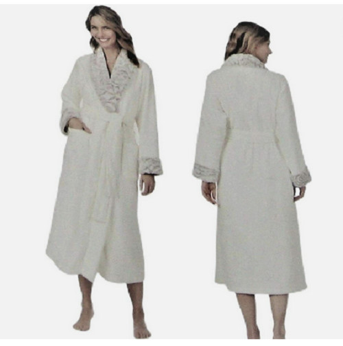 Carole Hochman Womens Luxuriously Plush Wrap Robe( Ivory Light Grey SMALL)NWOTD