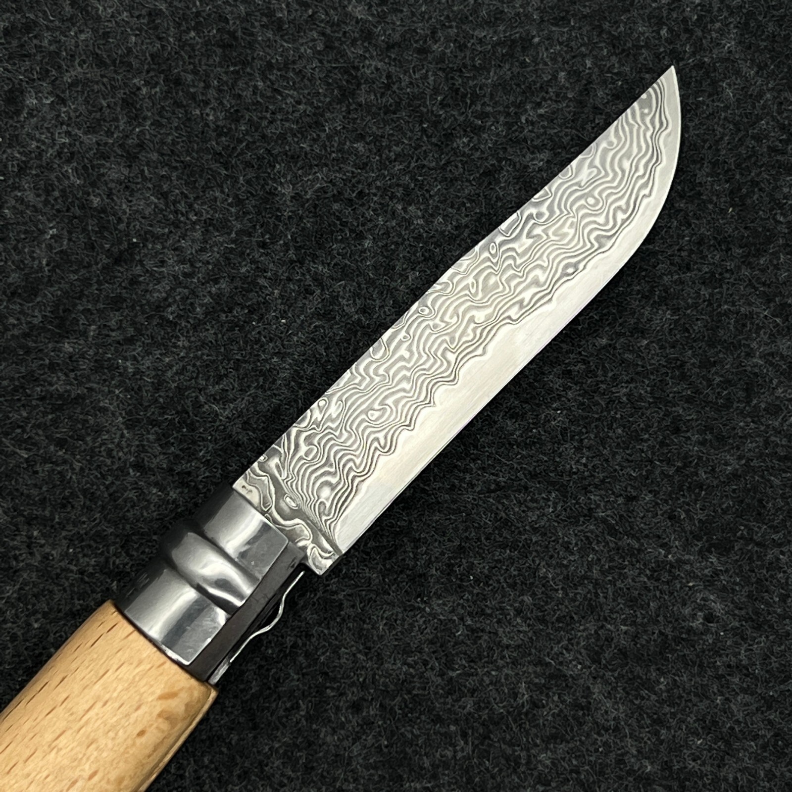 Hoja de reemplazo de acero Damasco hecha a mano en muy buen estado 10 núcleo para cuchillo plegable Opinel #8 No.8