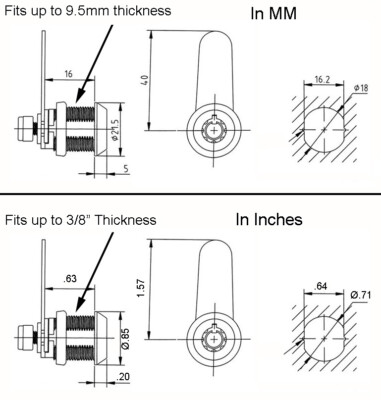 Homak Tool Box Replacement Tubular Cam Lock 5/8