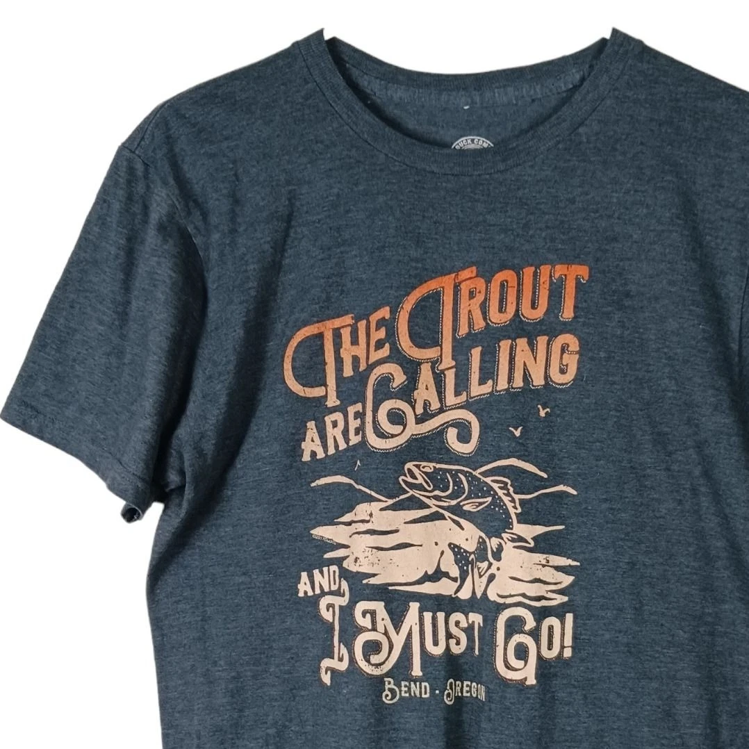 Trout Fishing Tee Mens M Blue Bend Oregon Travel Camping Outdoors
