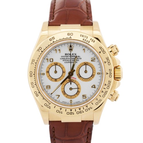 Rolex Daytona Cosmograph WHITE ARABIC 18K Yellow Gold Brown Le...