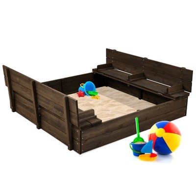 Best Choice Products Kids Cedar Sandbox w/ Sand Screen 2 Benches - 47x47in