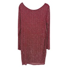 Windsor Rhinestone Mesh Long Sleeve Mini Dress M Burgundy Glam Party Bodycon