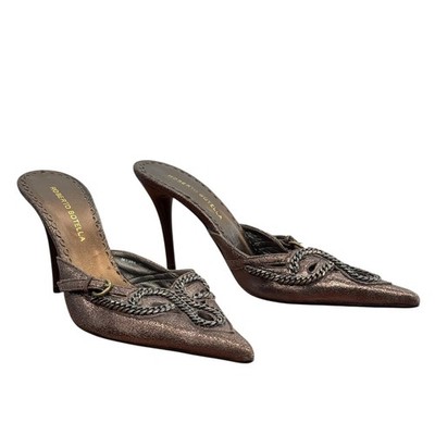 Roberto Botella Heeled Mule Chain 39 Women Bronze Leather Designer Pointed VTG