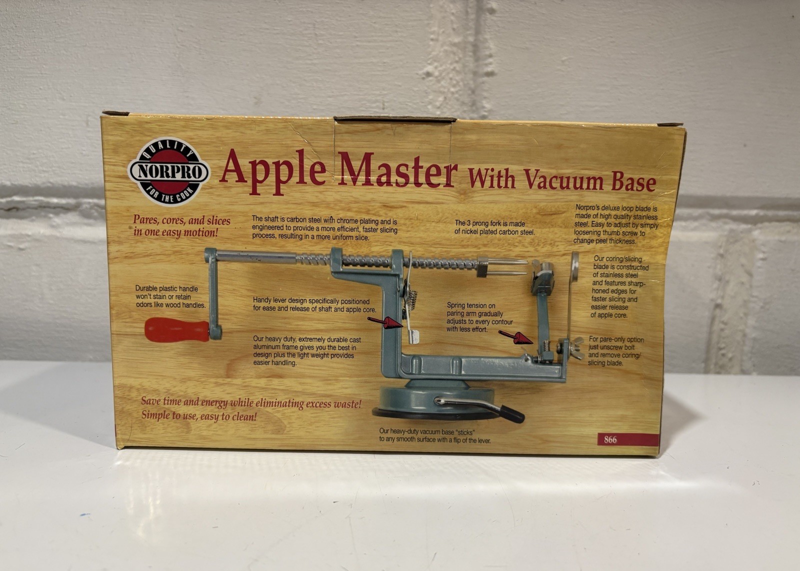 NEW Norpro Apple Master Peeler Parer Slicer & Corer w Blade 866 Vacuum Base Teal