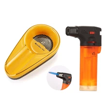 Galiner Windproof Cigar Lighter 1 Jet Flame Torch Ceramic Cigar Ashtray 1 Holder