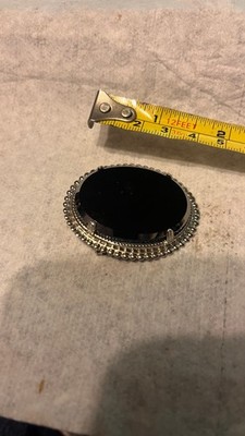 Vintage  ruby red  stone & silver edge    pin brooch Estate find in Pa.