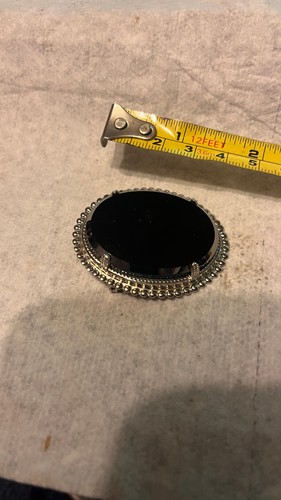 Vintage  ruby red  stone & silver edge    pin brooch Estate find in Pa.