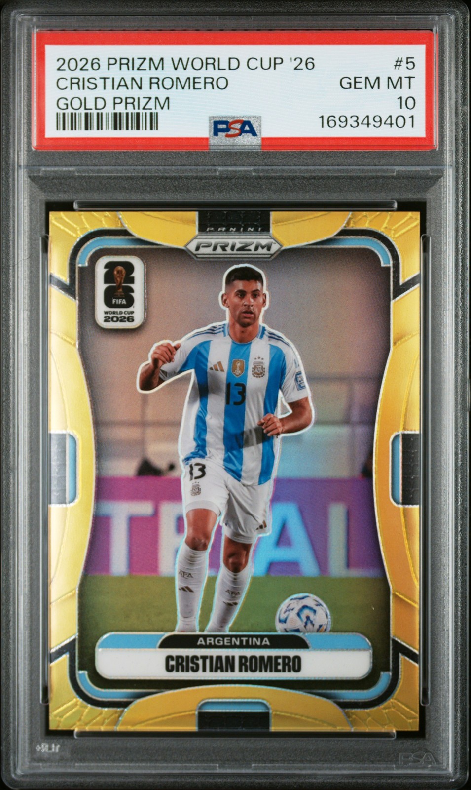 2026 PANINI PRIZM FIFA WORLD CUP 2026 GOLD PRIZM #5 CRISTIAN ROMERO 6/10 PSA 10