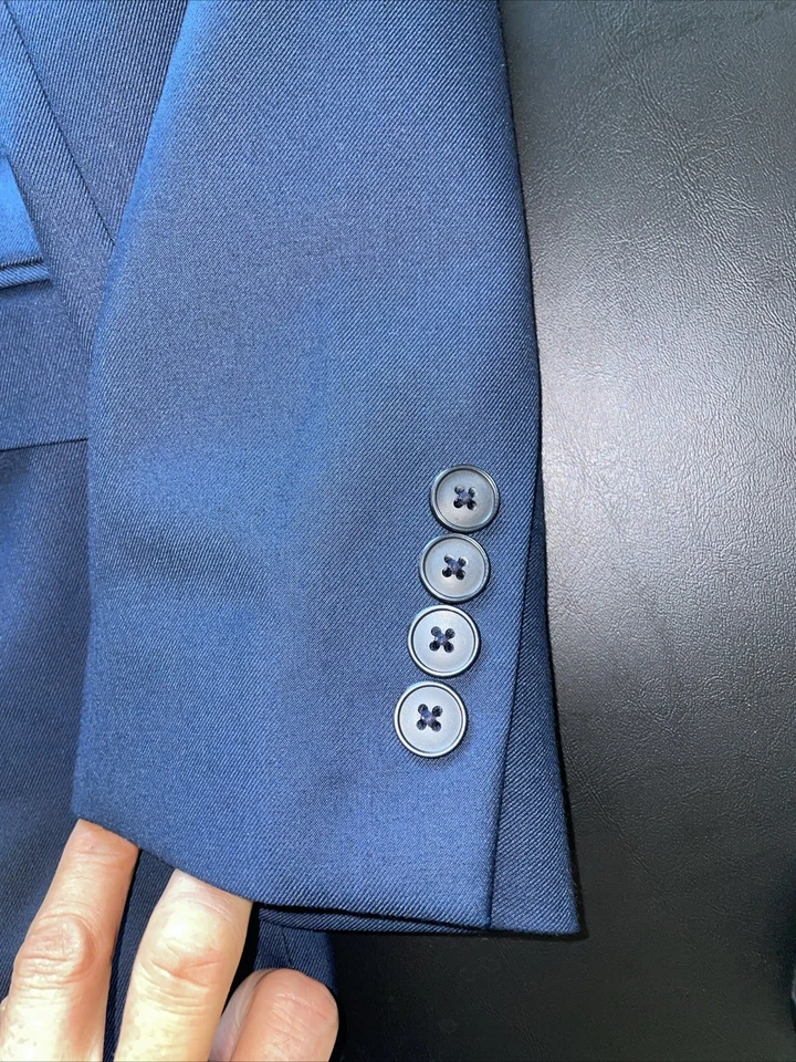 Andrew Fezza Blazer 40R Slate Blue Polyester Blend Button Jacket Pockets sown - Image 4 of 4