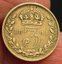 1894 Great Britain Victoria Sterling Silver Threepence.