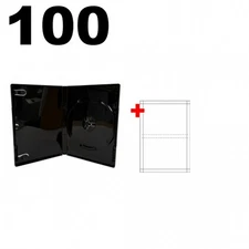 100 STANDARD Solid Shiny Glossy Black Single DVD Cases 14MM & 100 Matte Inserts