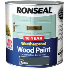 Image of Ronseal 10 Year Weatherproof Wood Paint Grey Satin 2.5 litre