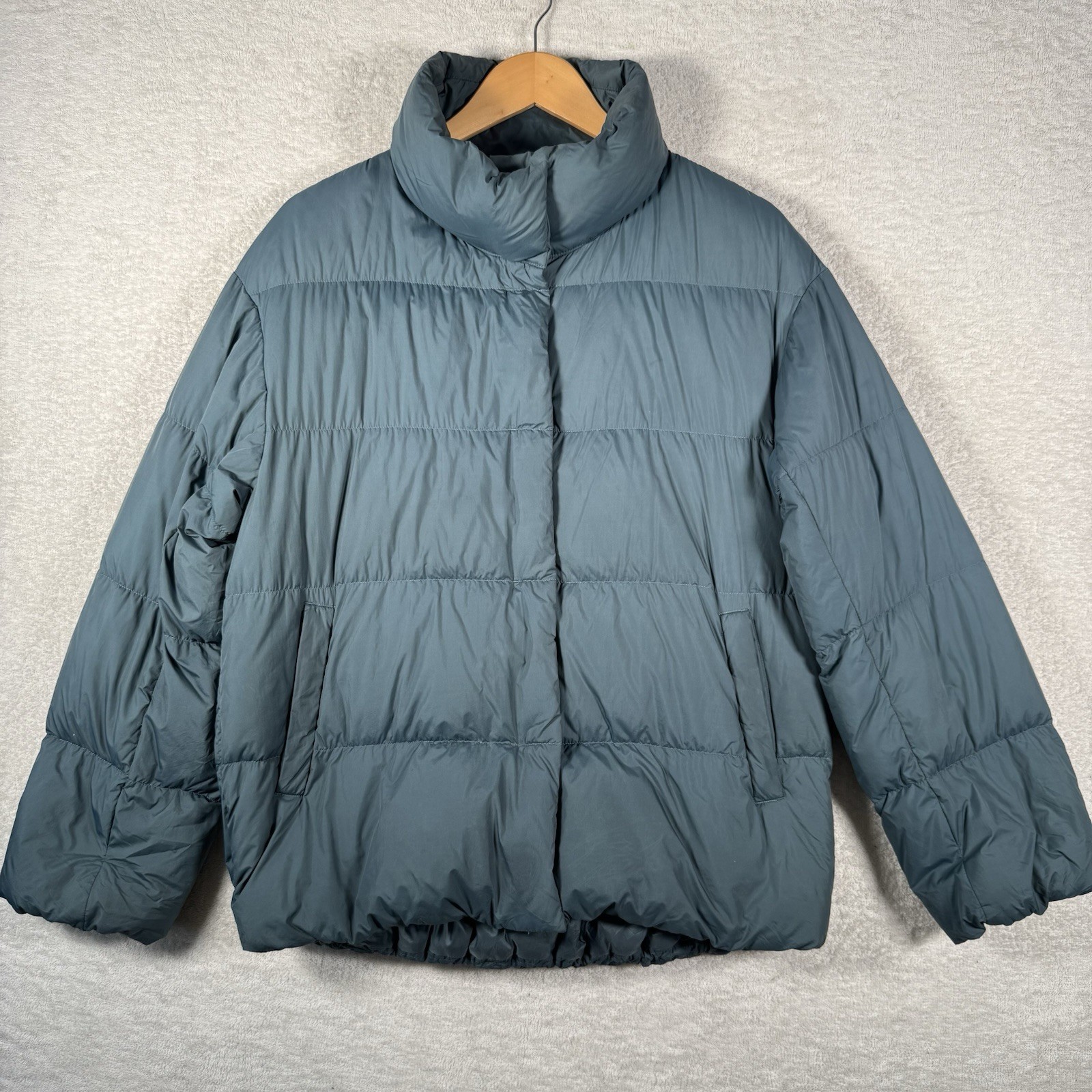 Uniqlo Powder Soft Down Jacket Womens Small Blue Puffer Nano Design Packable