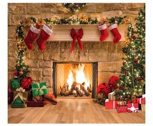 10x12ft Christmas Fireplace Photo Backdrop Xmas Interior Photography Backdrop ..