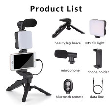Smartphone Vlogging Kit with Tripod Phone Holder Mini Microphone LED Fill Light