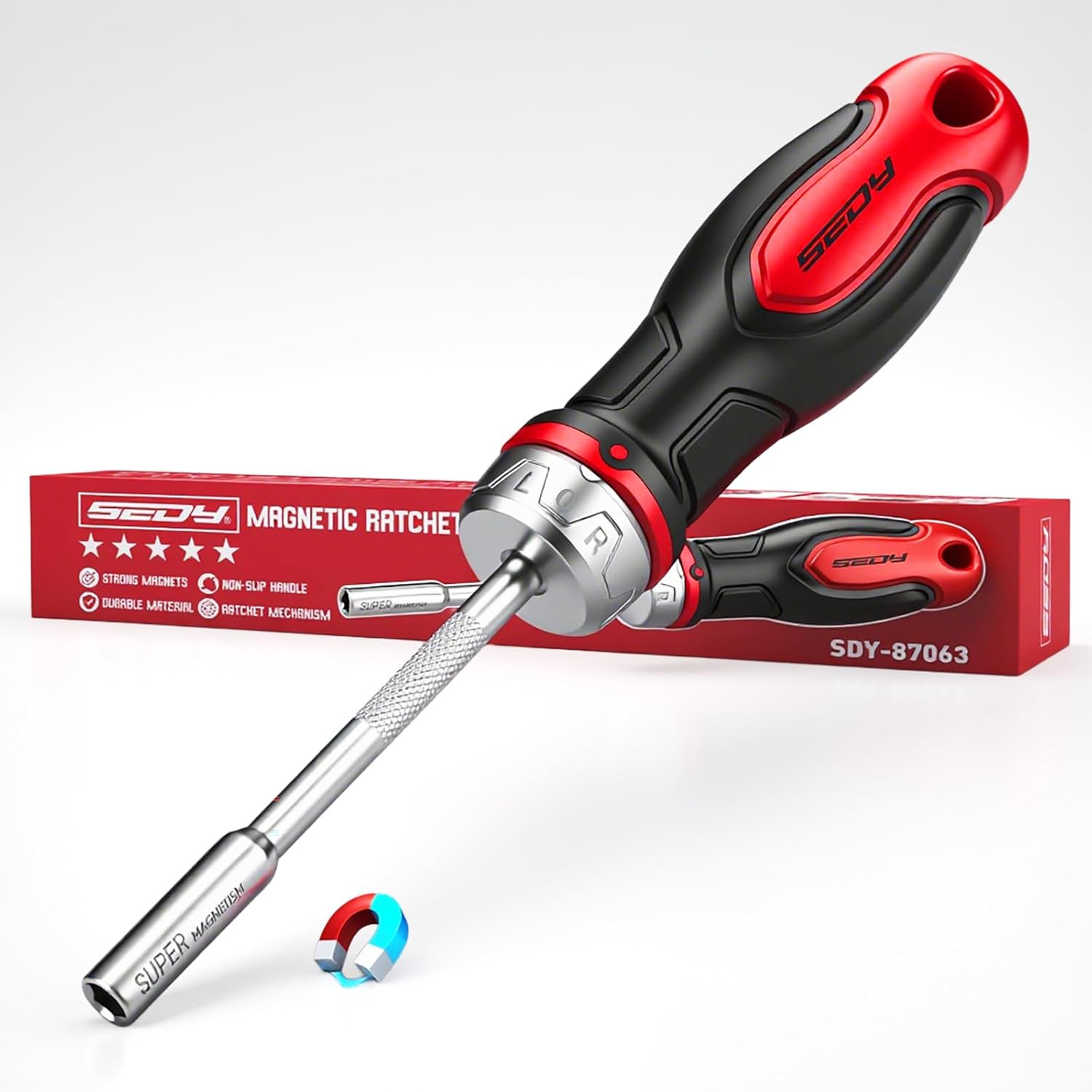 1/4&Prime; Magnetic Ratcheting Screwdriver, Bit Holding Screwdriver w/ Non-Slip Handle