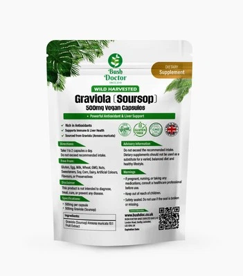 BUSH DOCTOR Rainforest Relief - Graviola Soursop 10.000mg Capsule Estratto 20:1 Puro, Potente