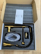 KITCHEN MIXER TAP FLEXIBLE HANDHELD HOSE GOLD FINISH INC FITTINGS & INST B NEW