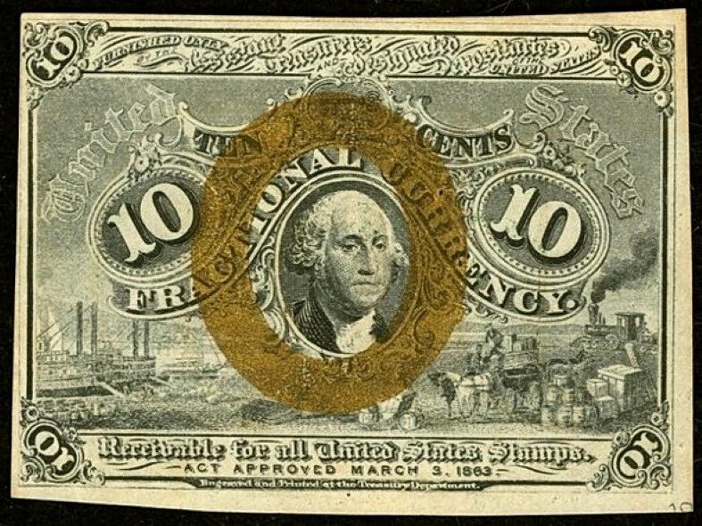 US 10¢ Ten Cents Fr. 1244 Second Issue Without Surcharges on back  PMG AU53 - Image 3 of 4