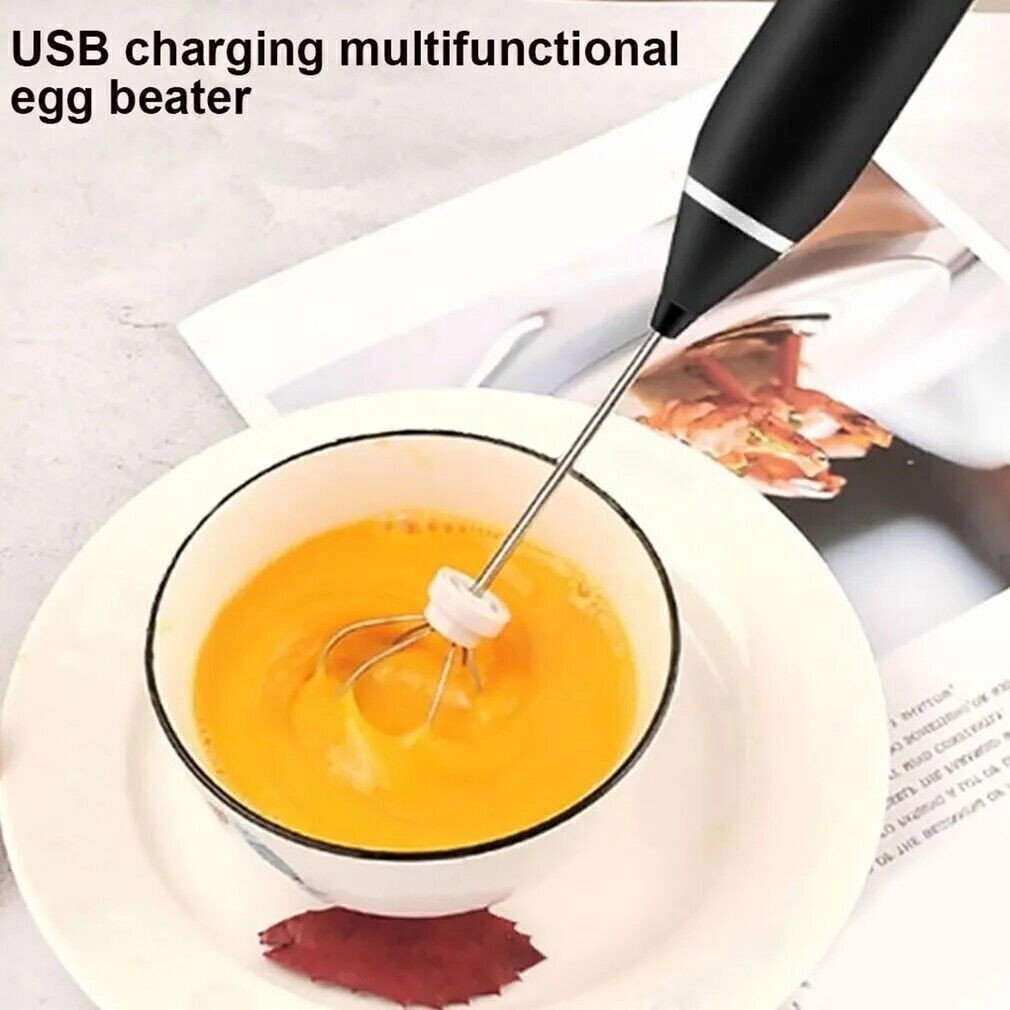 Electric Milk Frother Double Whisk Handheld Coffee Foam Mixer USB Rechargeable