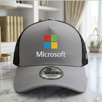 Microsoft Logo Embroidered Adjustable Trucker Cap Gray/Black Unisex