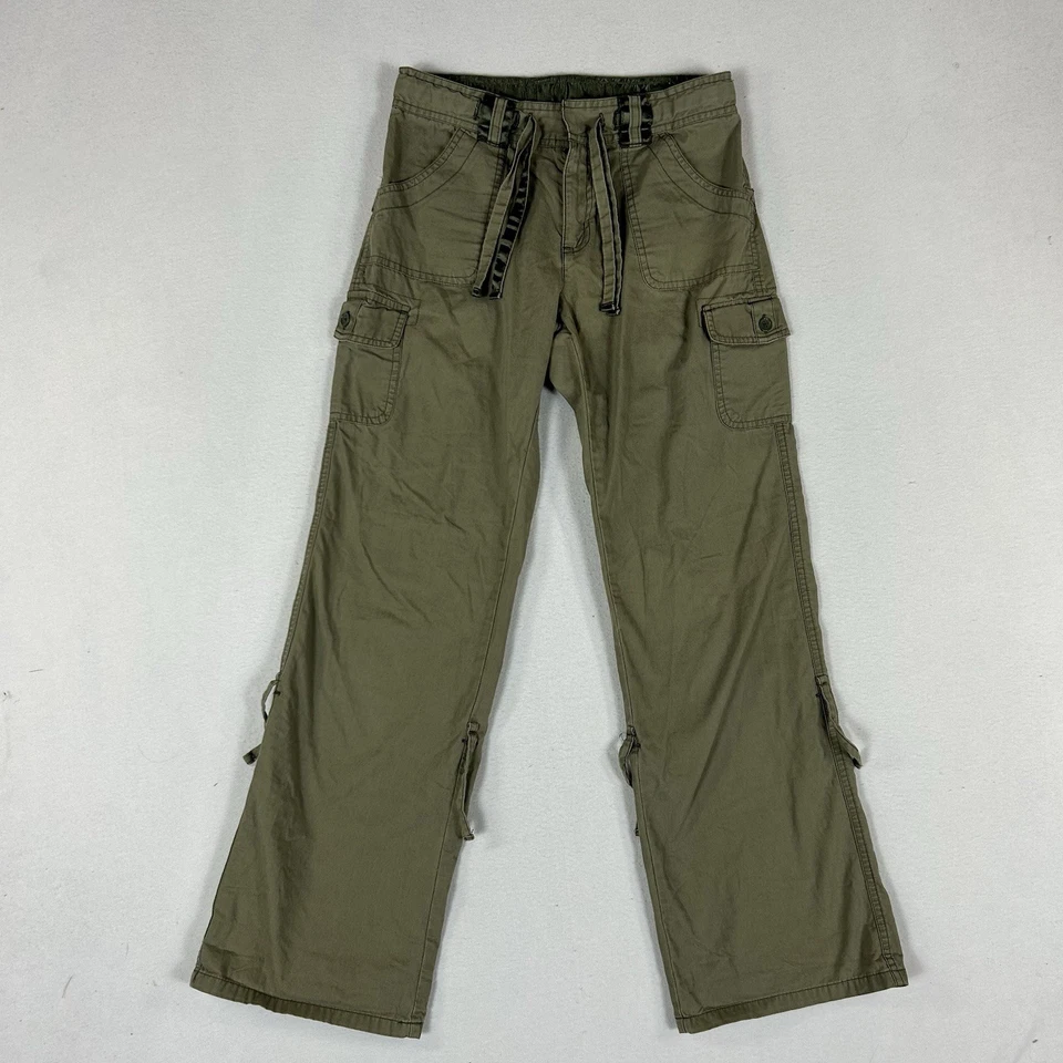Vintage Y2k GAP Wide Leg Cargo Utility Pants Girls 16 Green Casual Chino Belted - Image 2 of 4
