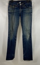 True Religion Women's Blue Distressed Low Rise Jeans Made in USA Sz 26