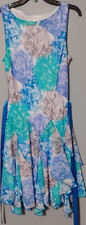 Christopher & Banks Dress Ruffles Womens 12 Lined Ribbon Belt Sleeveless Floral