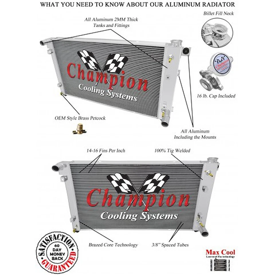 Radiador de aluminio Champion Cooling Systems CC1552 1994-2000 Dodge Ram 1500 1 Foto 4 de 4